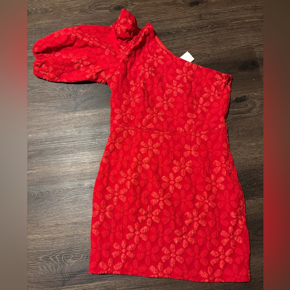 One shoulder puff sleeve Christmas party dress